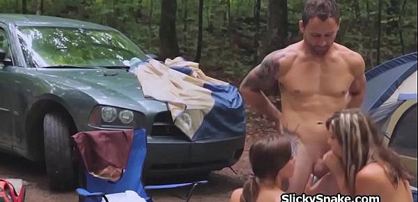  Teens sharing cock in the woods